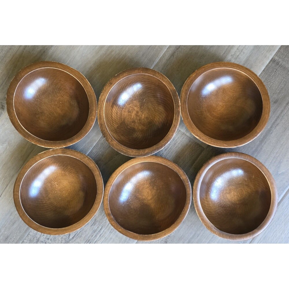 Woodcraftery Wooden Salad Bowls Made In USA Set Of 6 Retro Natural Minimalist